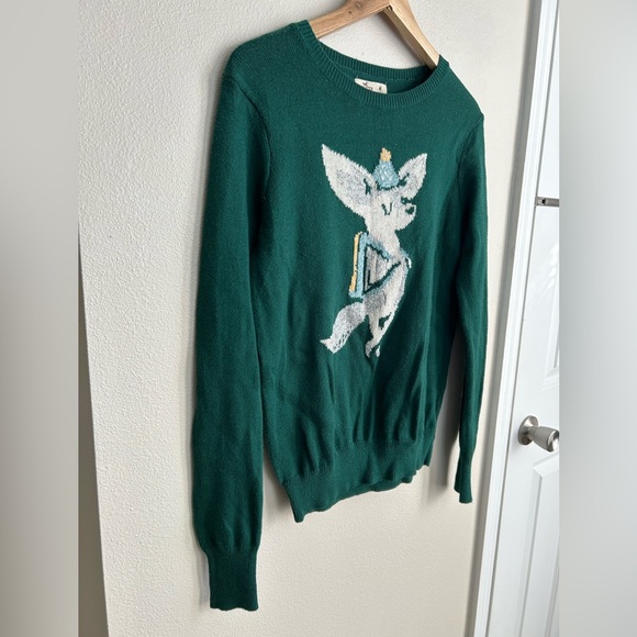 Hollister Green Whimsical Intarsia Fox with Backpack and Hat Knit Sweater Size M - Picture 2 of 6